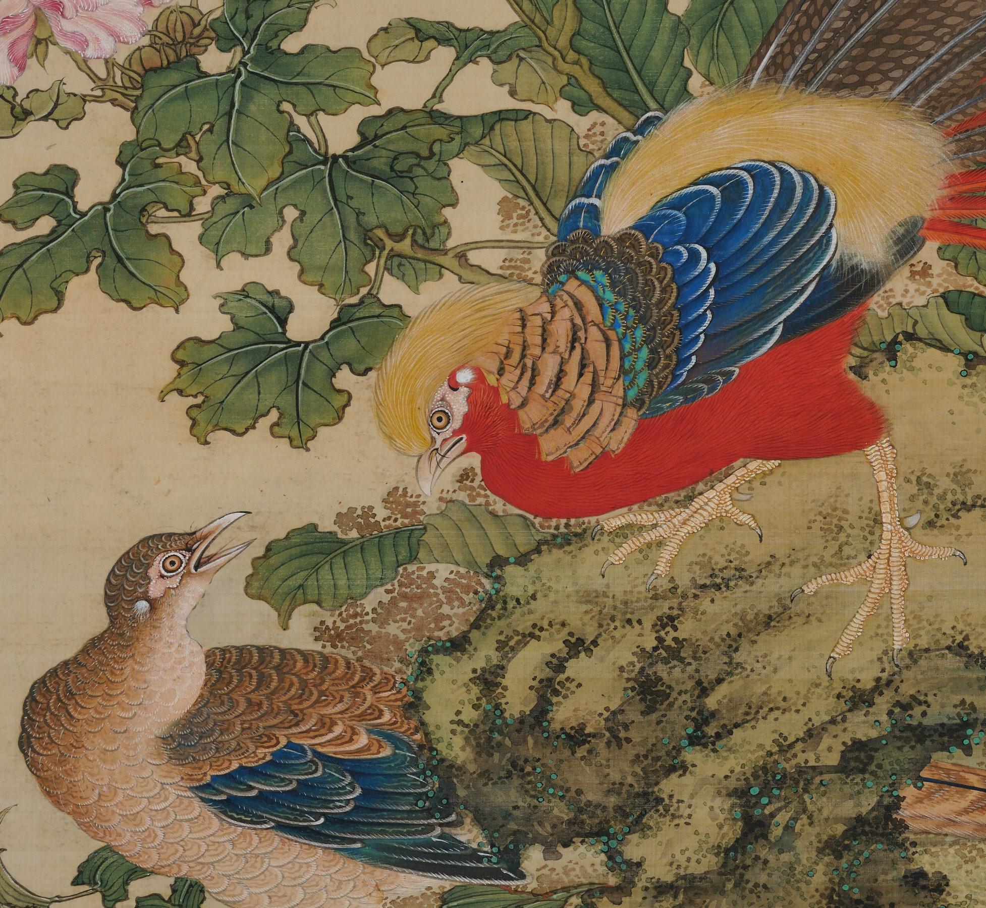 Asiatique Peinture japonaise par rouleau:: 19e siècle Faisans chinois par Yoshizawa Setsuan en vente
