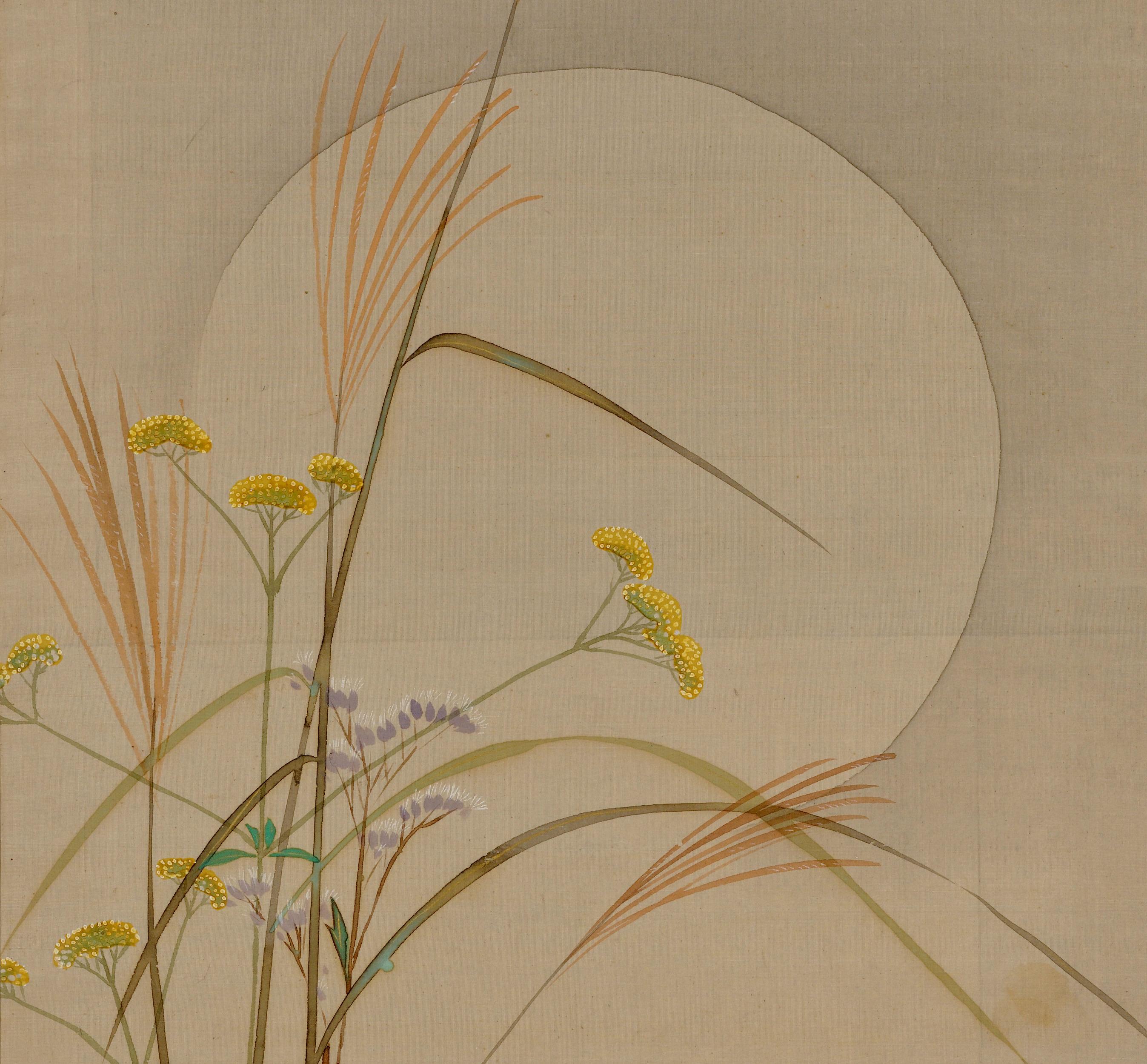 Asian 19th Century Japanese Scroll Pair, Plum and Autumn Moon by Sakai Hoitsu