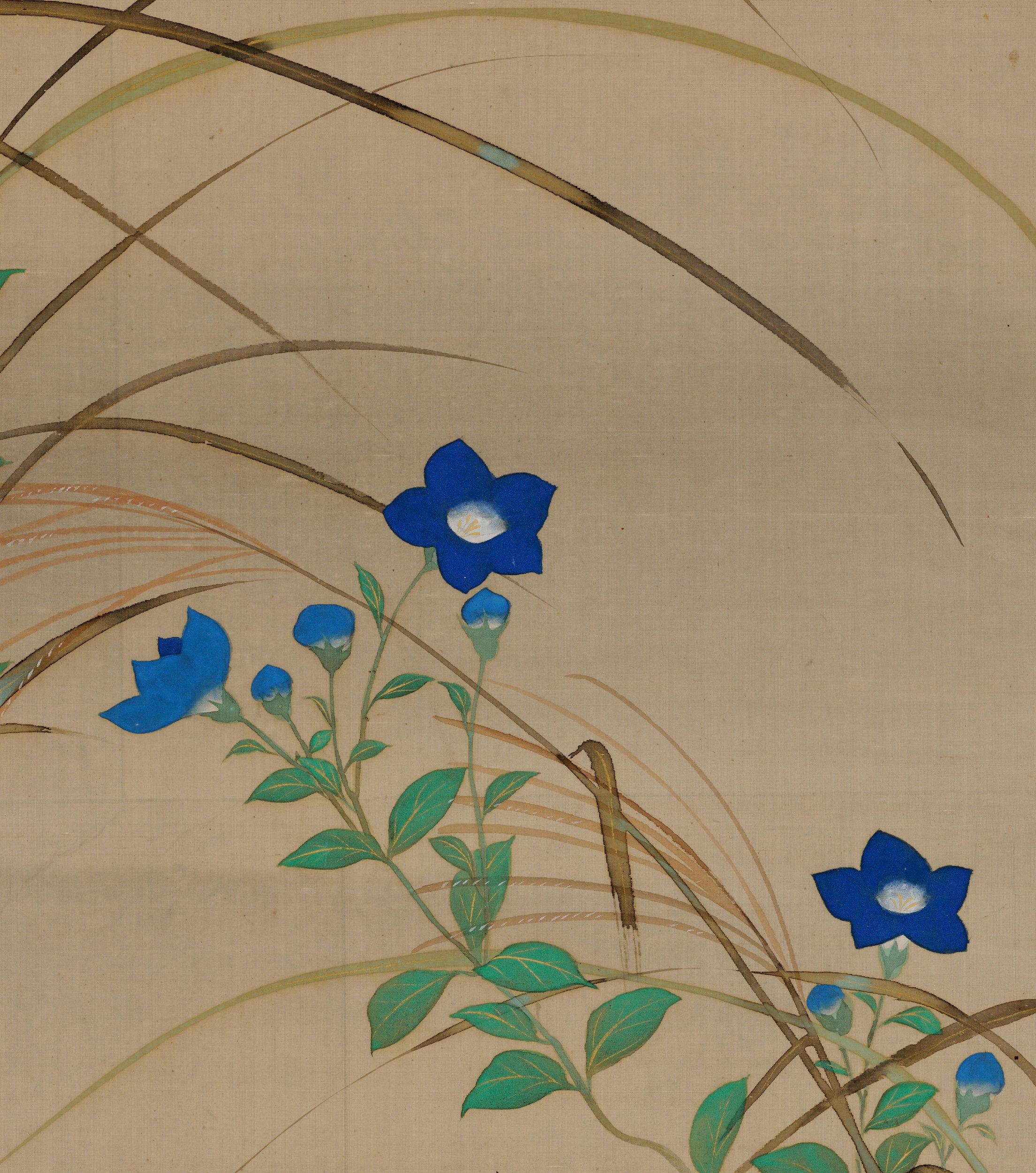 Hand-Painted 19th Century Japanese Scroll Pair, Plum and Autumn Moon by Sakai Hoitsu