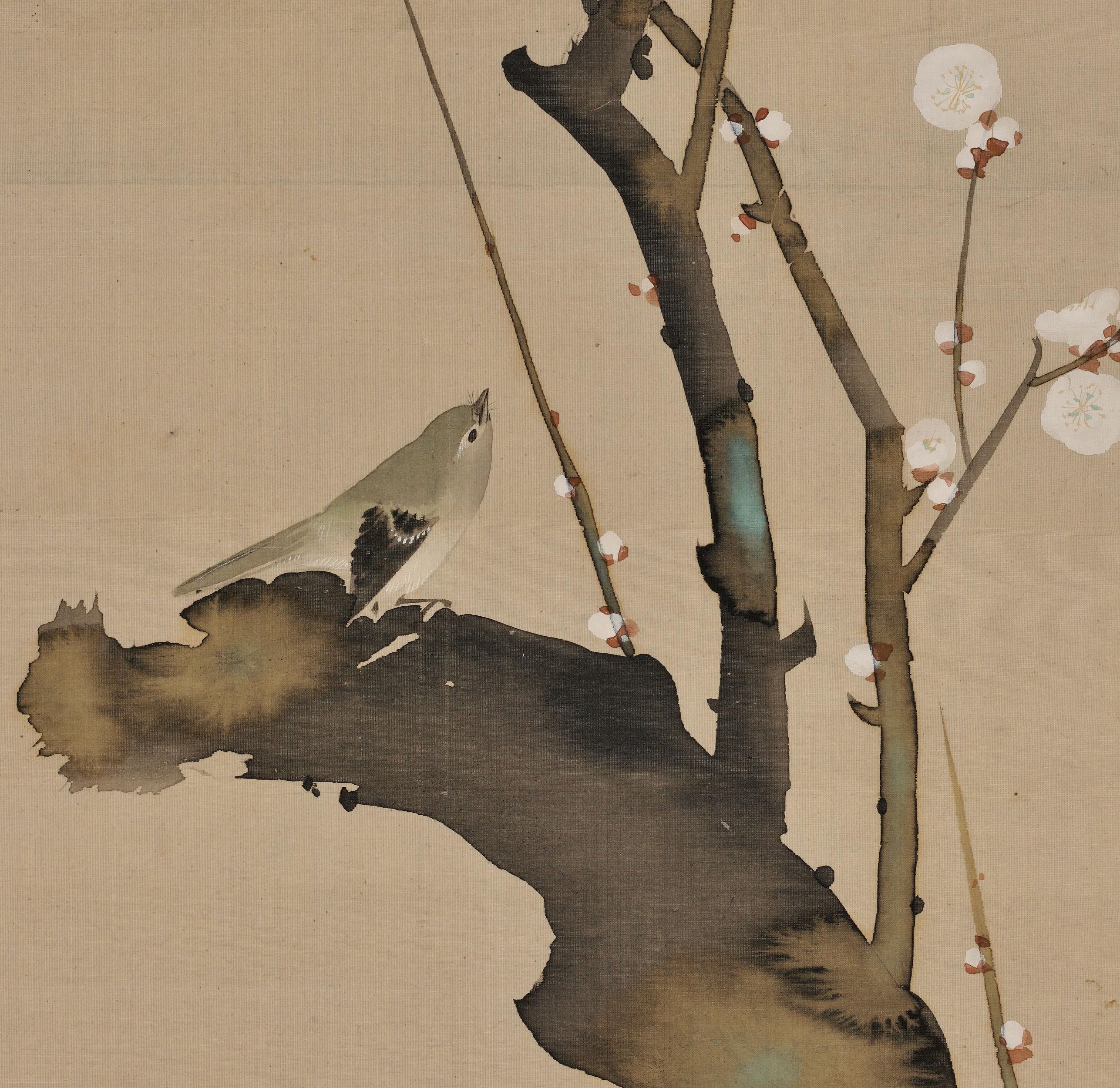 19th Century Japanese Scroll Pair, Plum and Autumn Moon by Sakai Hoitsu In Good Condition In Kyoto, JP