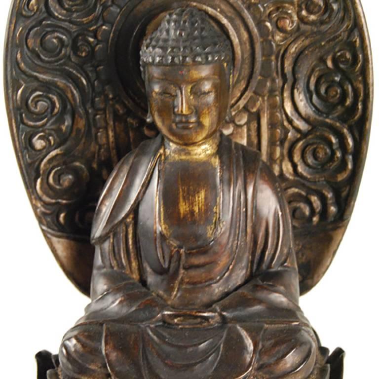 Meiji 19th Century Japanese Seated Figure of Amida on a Lotus Throne with Nimbus