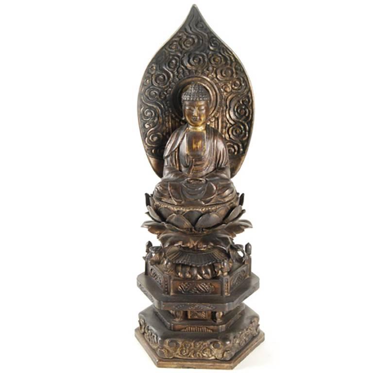 19th Century Japanese Seated Figure of Amida on a Lotus Throne with Nimbus