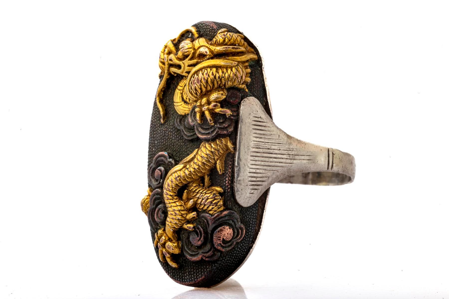 Aesthetic Movement 19th Century Japanese Shakudo Dragon Ring For Sale