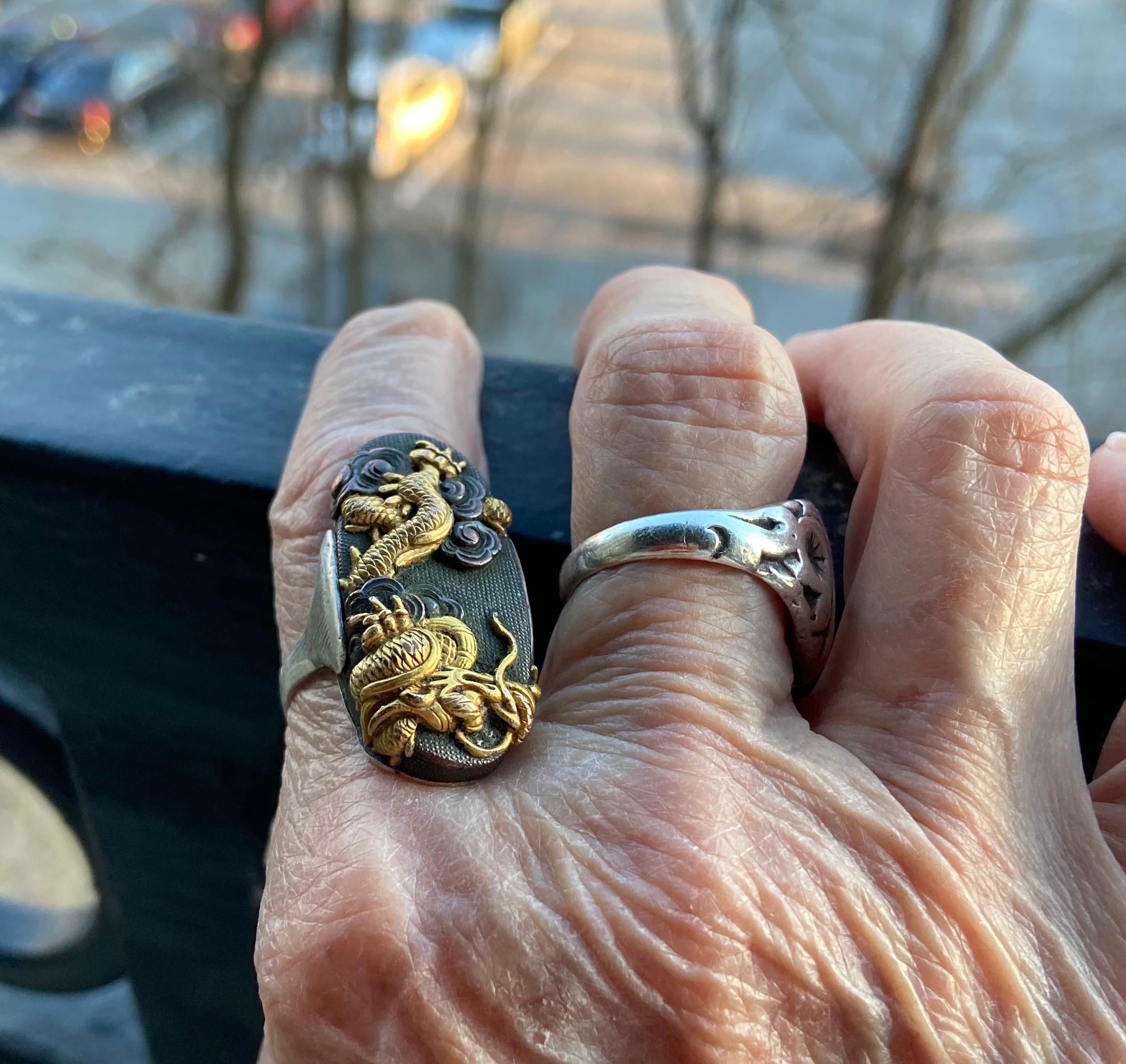 19th Century Japanese Shakudo Dragon Ring For Sale 2