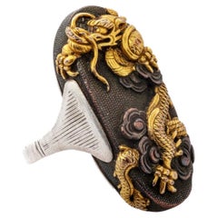 19th Century Japanese Shakudo Dragon Ring