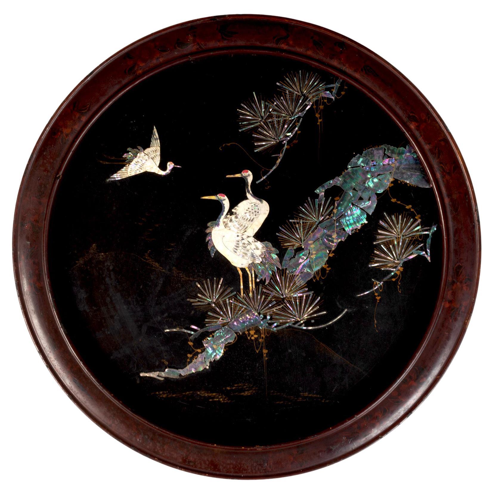 19th Century Japanese Shibayama Lacquered Inlay Charger, Meiji Period