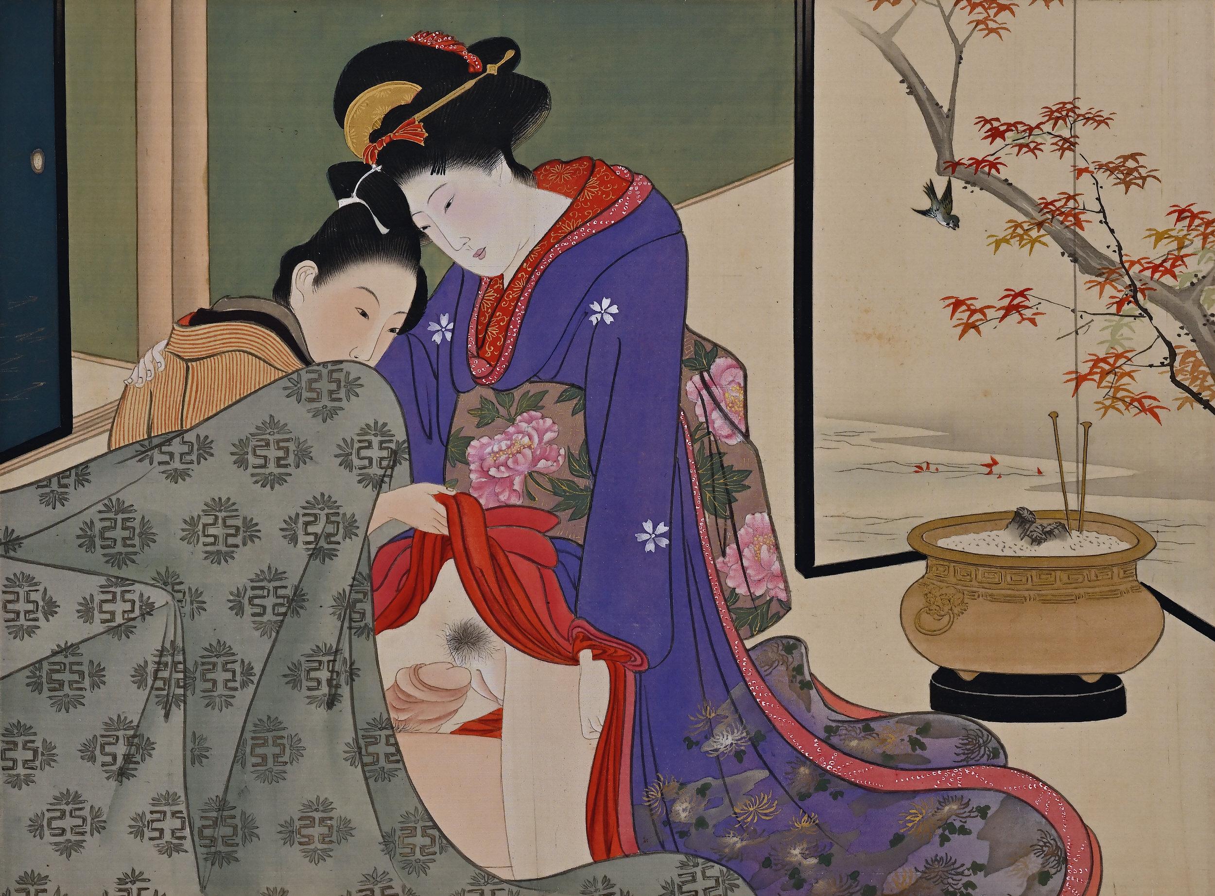 Rouleau Shunga japonais du 19ème siècle, école Katsukawa en vente 3