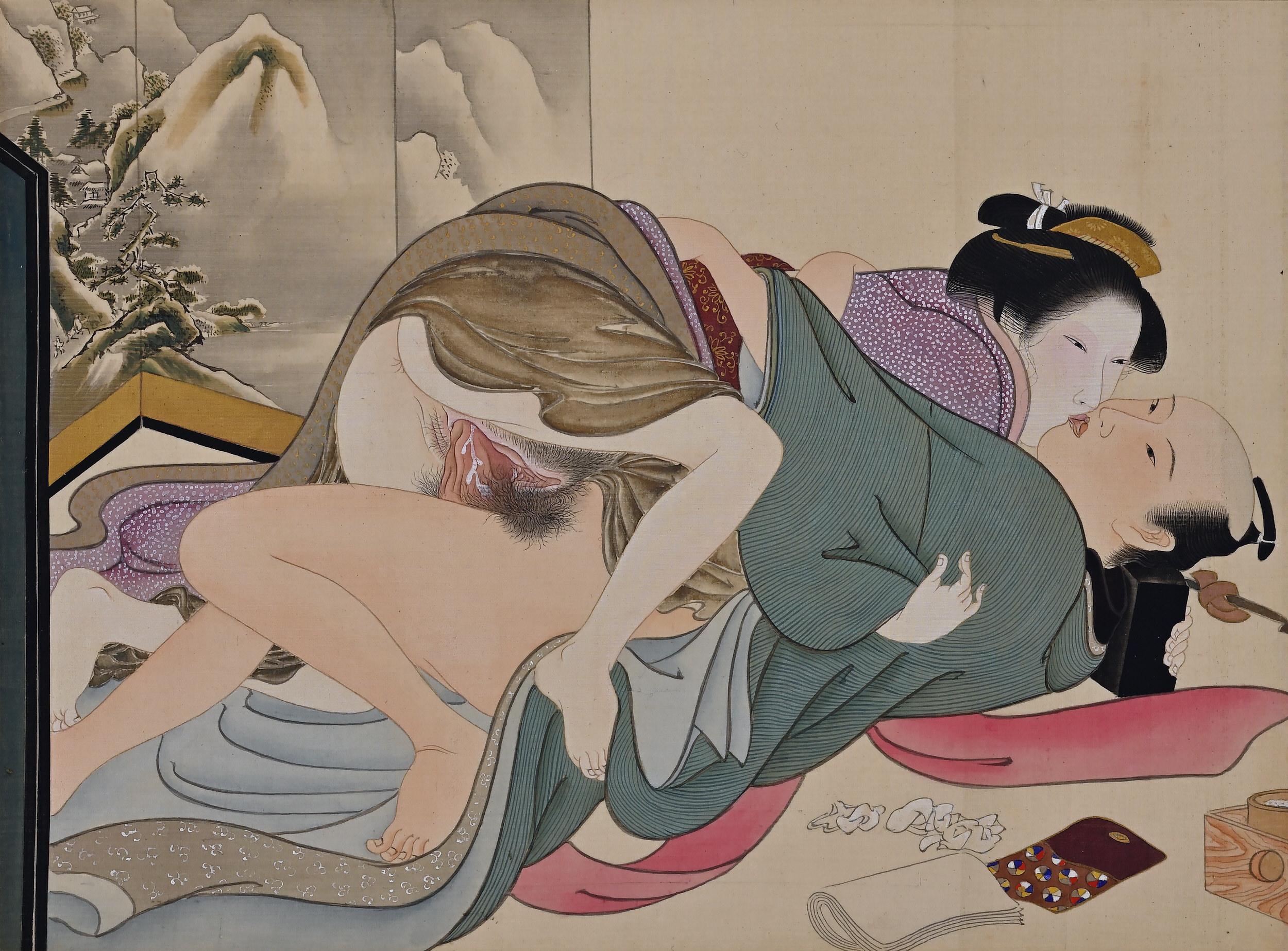 Rouleau Shunga japonais du 19ème siècle, école Katsukawa en vente 4