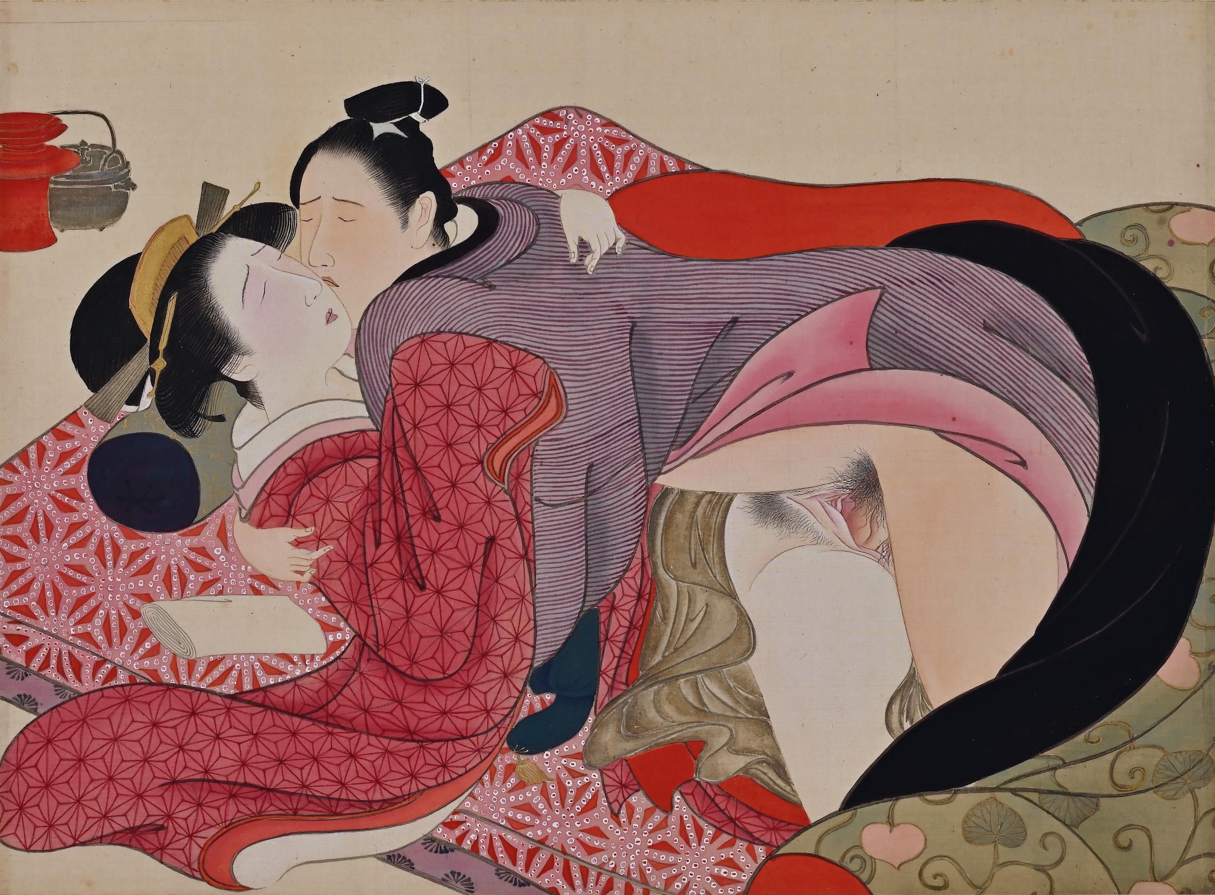 19th Century Japanese Shunga Hand-Scroll, Katsukawa School For Sale 6
