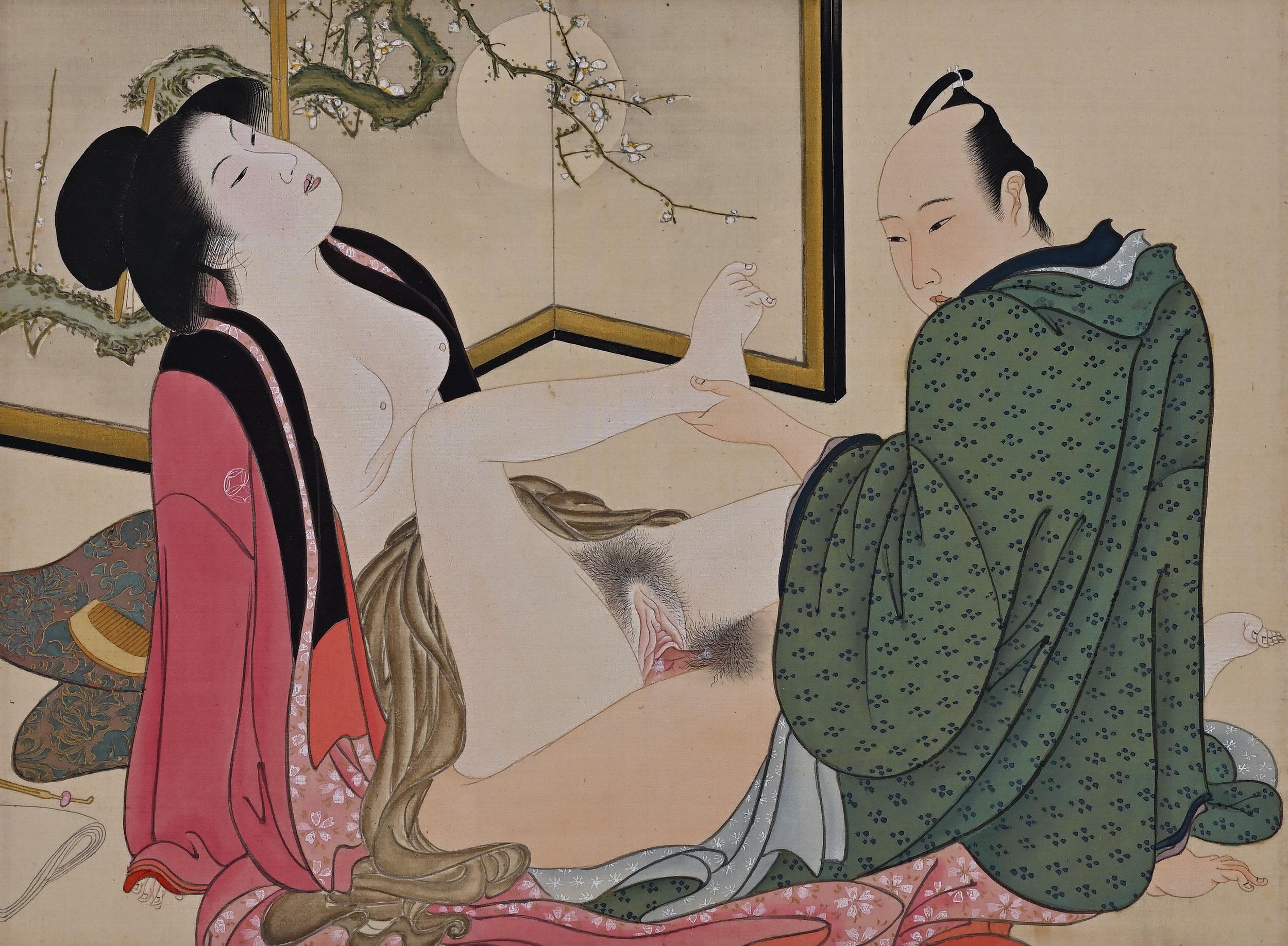 Meiji 19th Century Japanese Shunga Hand-Scroll, Katsukawa School For Sale