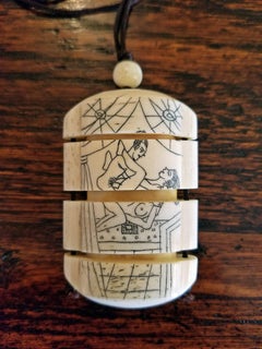 19th Century Japanese Signed Bone Inro with Birds and Erotic Scenes