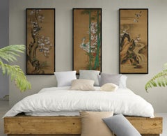 Peinture japonaise du 19ème siècle par Kano Chikanobu, fleur de cerisier et oiseaux