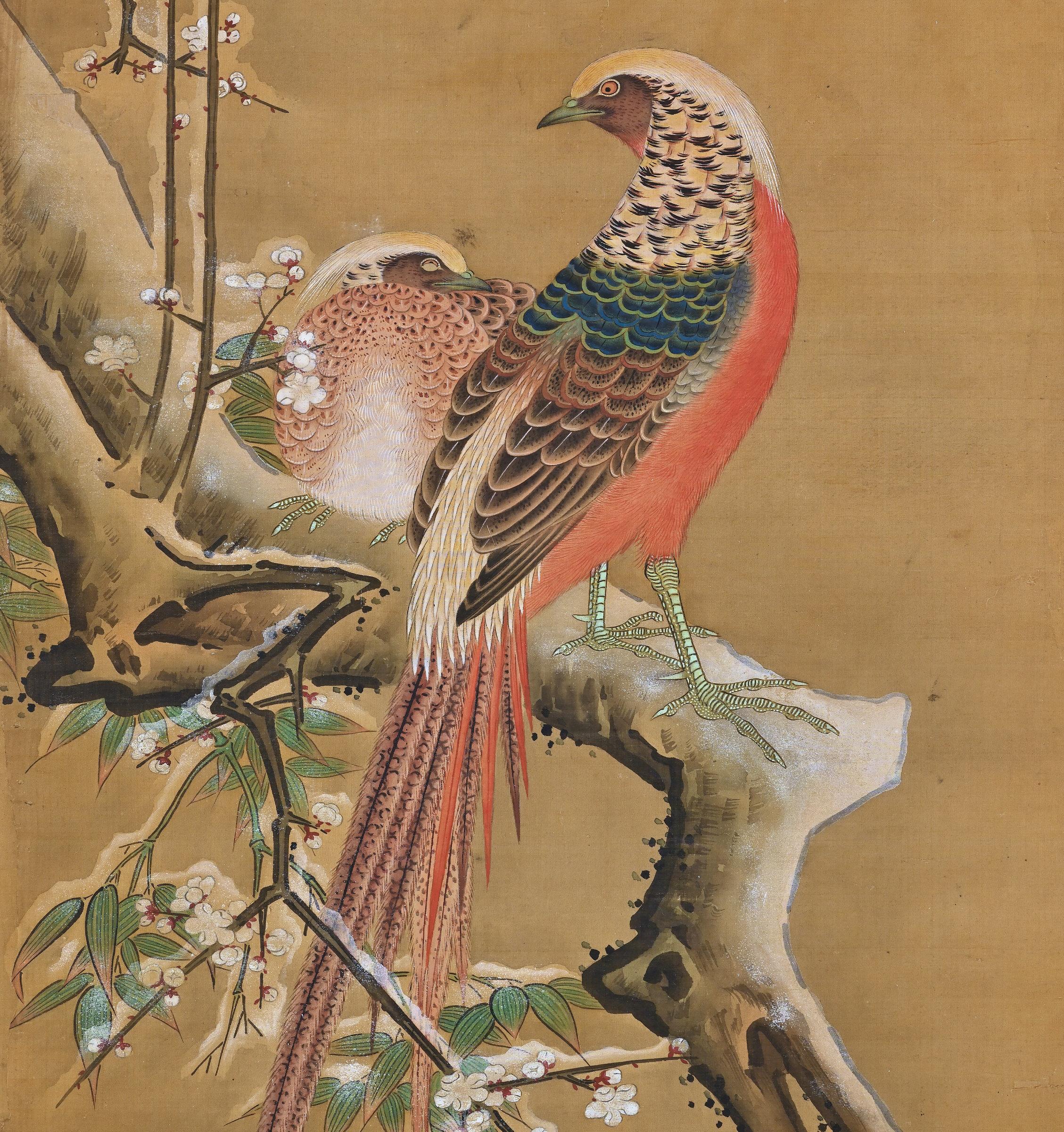 what do the peacocks and the birds symbolize in the silk painting above
