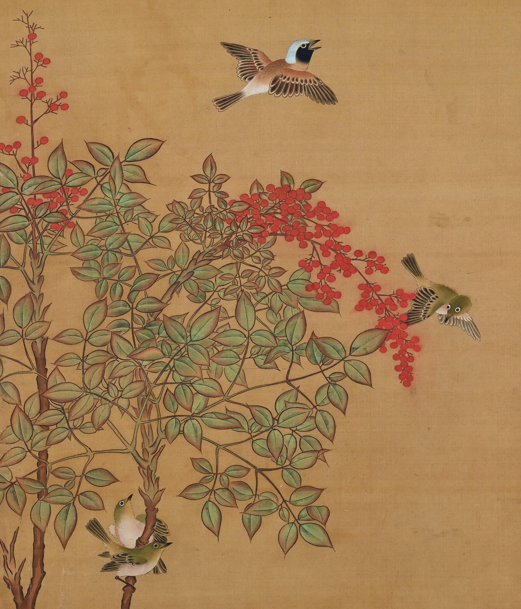 Asiatique Peinture japonaise du 19ème siècle en soie de Kano Chikanobu, Fléchettes et Norvège en vente