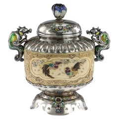 19th Century Japanese Silver, Enamel and Shibayama Koro, circa 1890