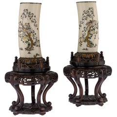 19th Century Japanese Silver Mounted Shibayama Vases on Stands, circa 1890