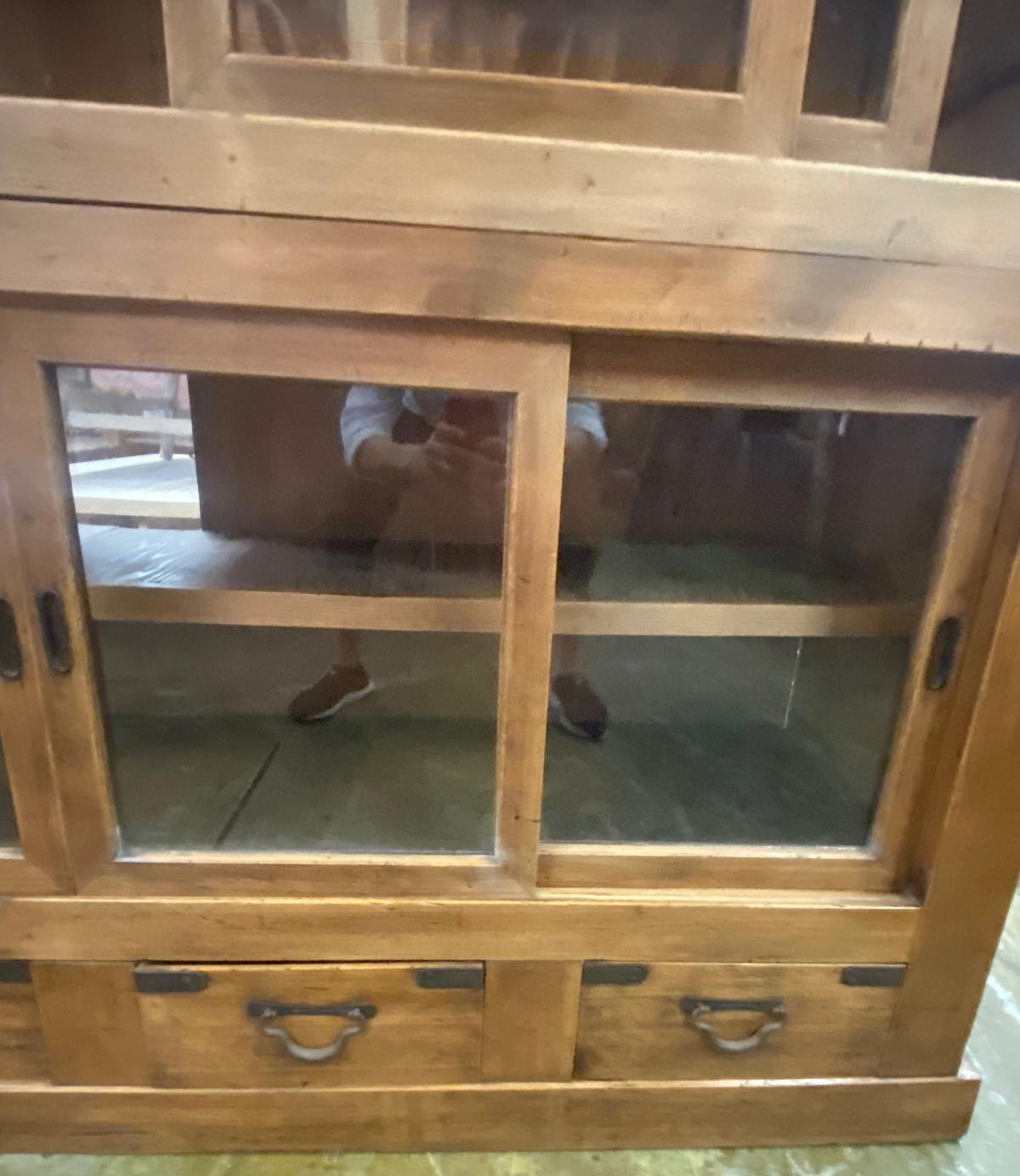 20th Century Century Japanese Sliding Glass Door Shop Cabinet 11