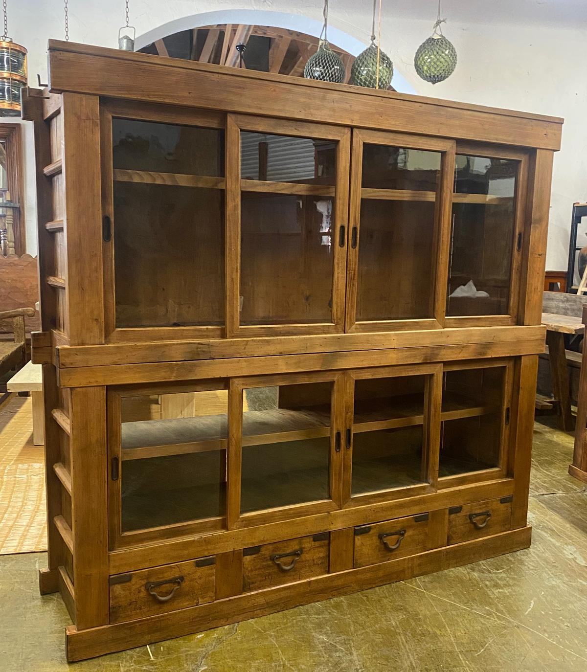 20th Century Century Japanese Sliding Glass Door Shop Cabinet In Good Condition In Los Angeles, CA