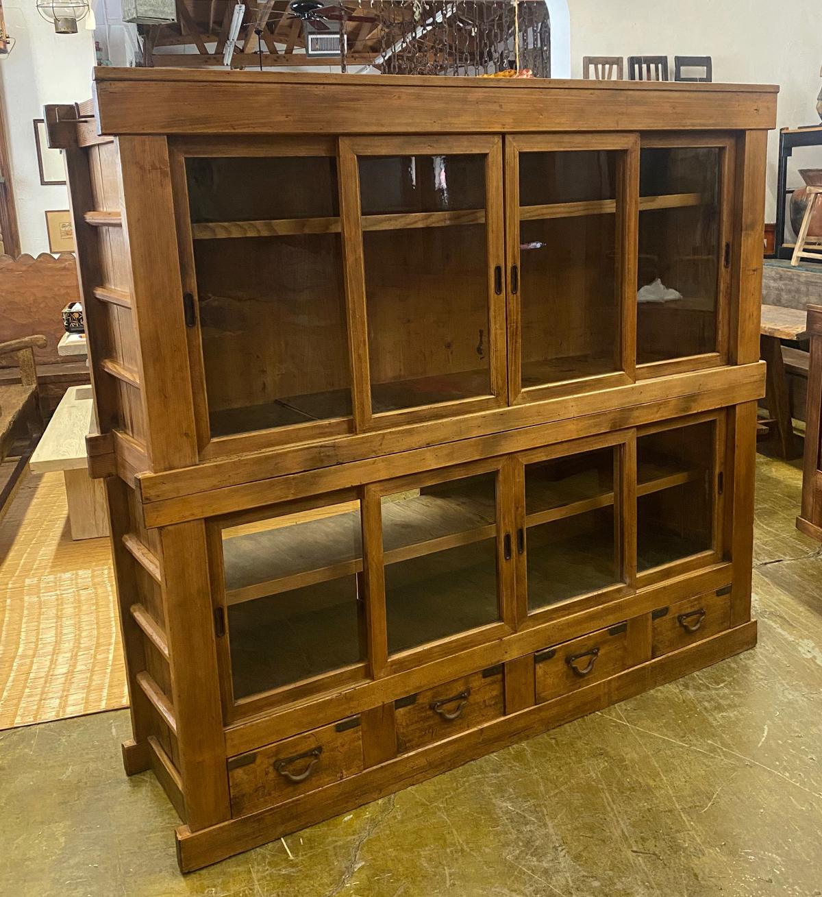 20th Century Century Japanese Sliding Glass Door Shop Cabinet 1