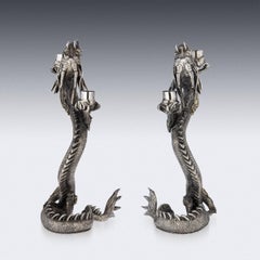 19th Century Japanese Solid Silver Dragon Candelabras, Yoshimune, C.1890