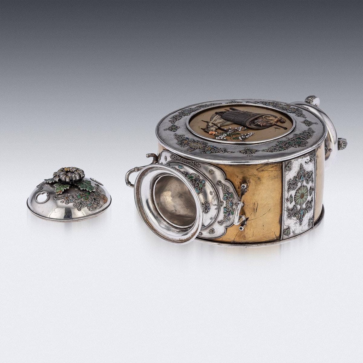 19th Century Japanese Solid Silver, Enamel & Shibayama Koro, c.1890 2