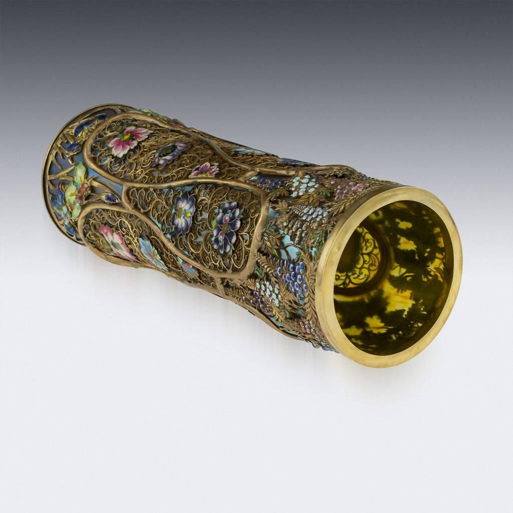 19th Century Japanese Solid Silver-Gilt and Enamel, Loetz Vase, G.T Marsh 1