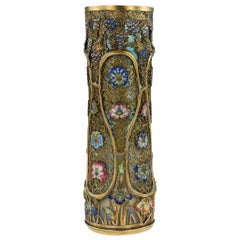 Antique 19th Century Japanese Solid Silver-Gilt and Enamel, Loetz Vase, G.T Marsh