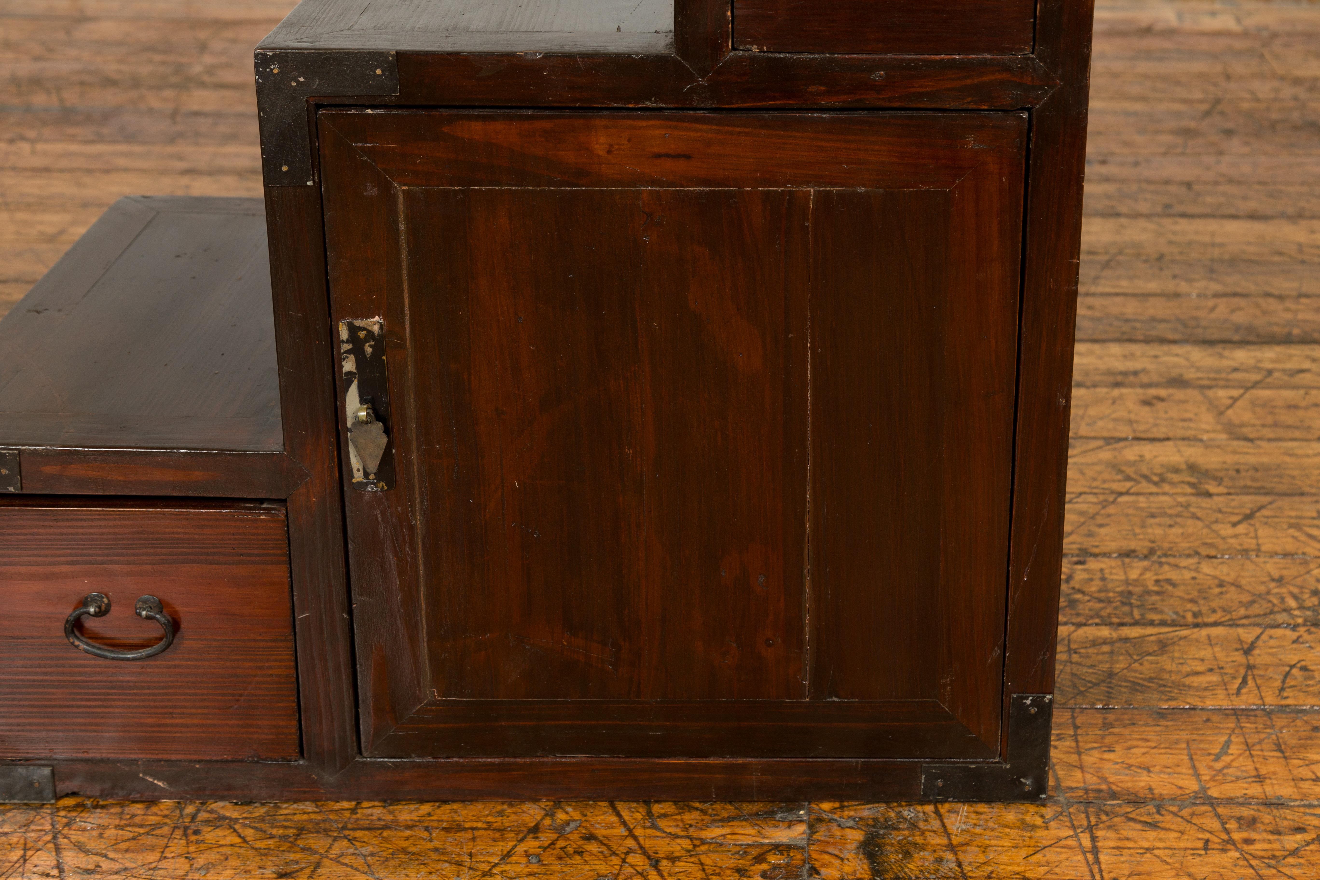 Wood 19th Century Japanese Staircase Tansu Cabinet with Two Drawers and Single Door For Sale