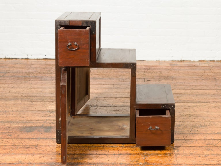 19th Century Japanese Staircase Wooden Tansu Cabinet with Two Drawers and Door For Sale at 1stdibs