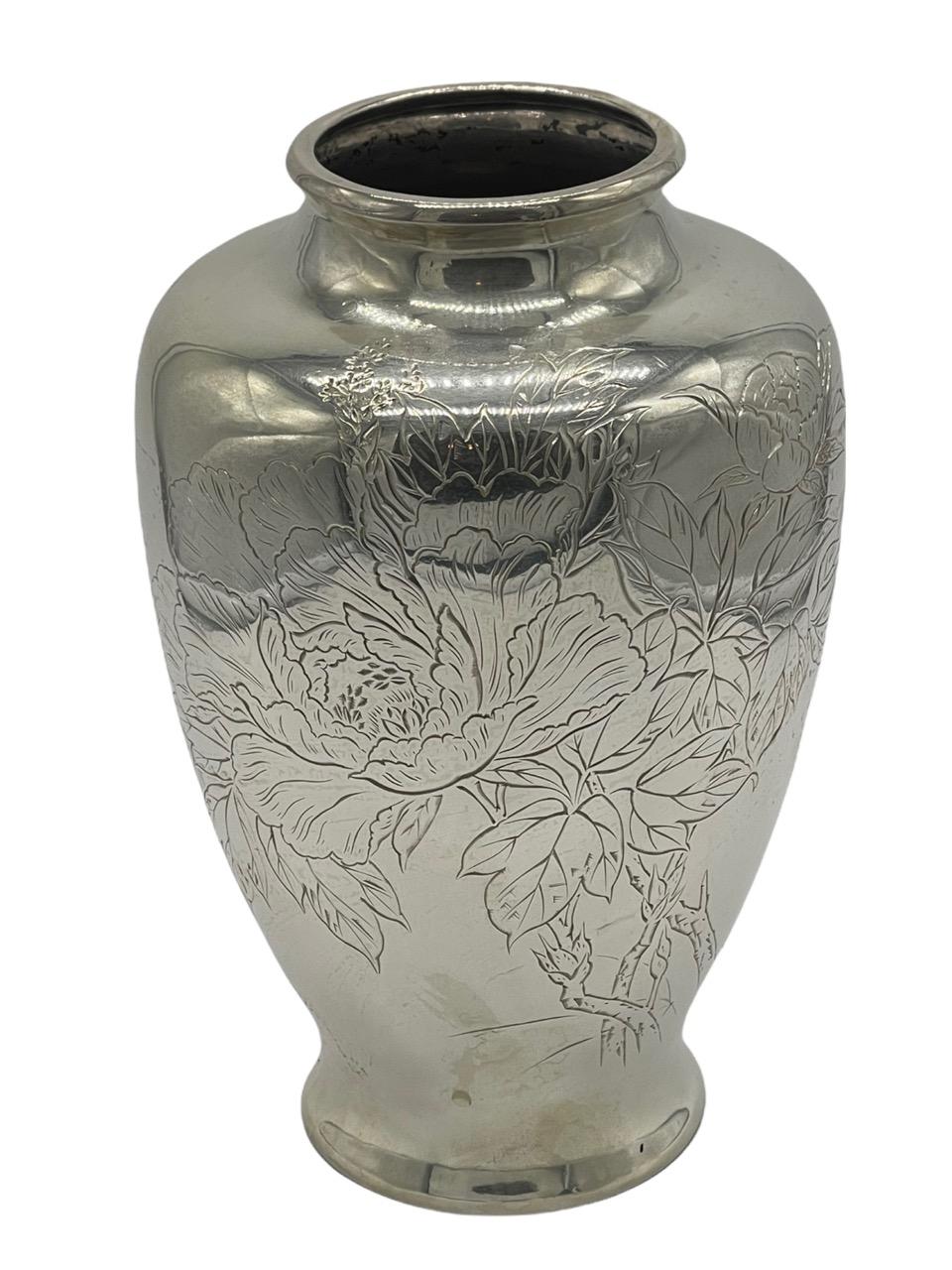 19th Century Japanese Sterling Silver Vase In Fair Condition In North Miami, FL
