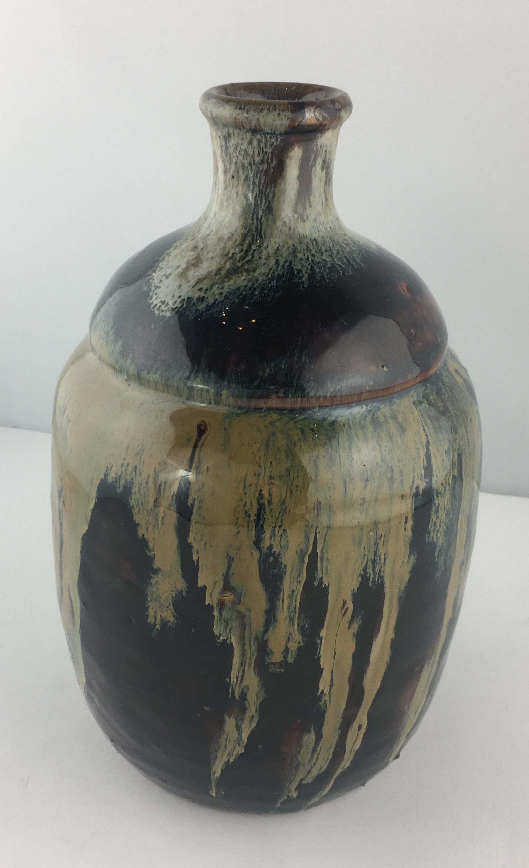 Smaltato Vaso Saki in gres giapponese del XIX secolo in vendita