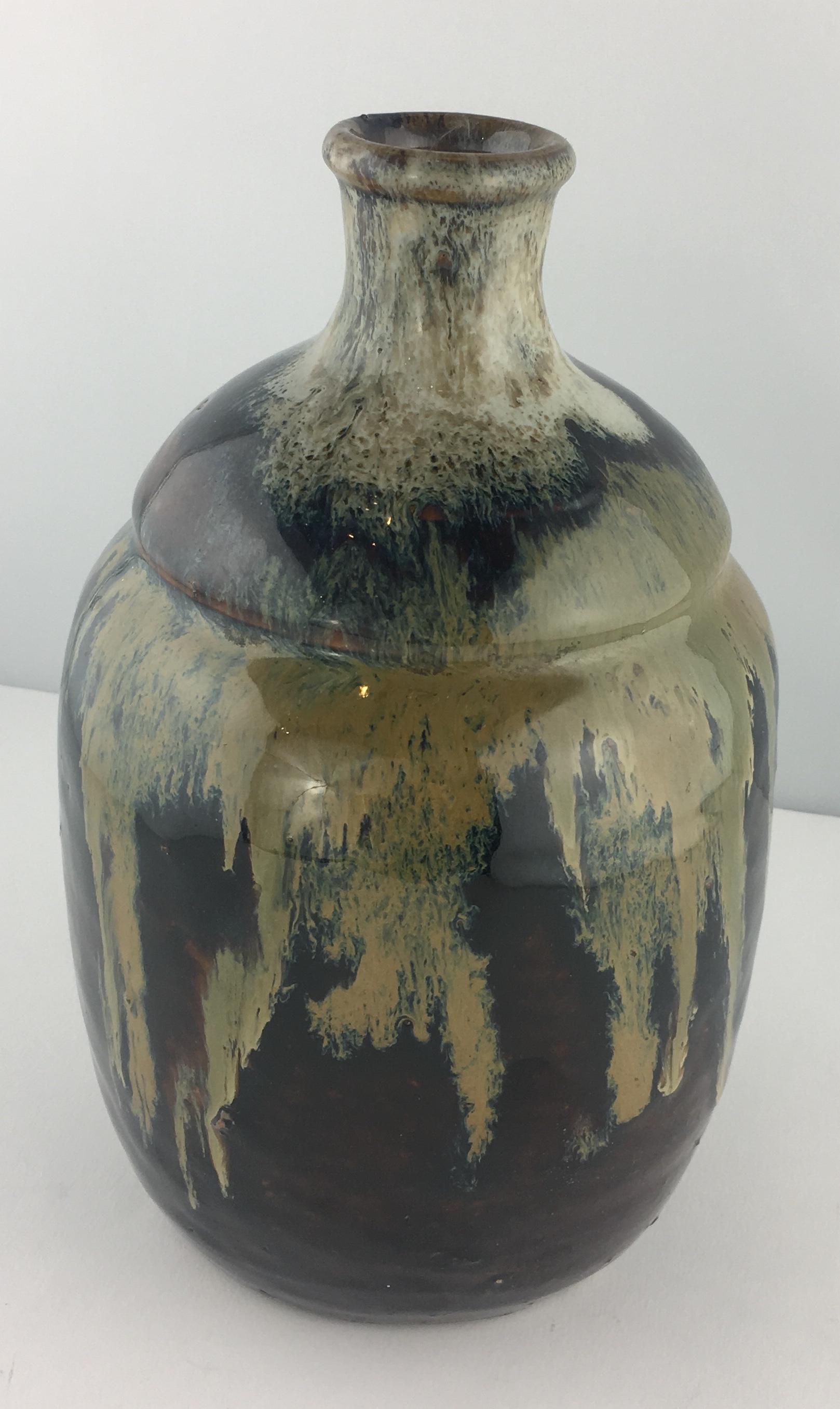 19th Century Japanese Stoneware Saki Jar Vessel For Sale 1