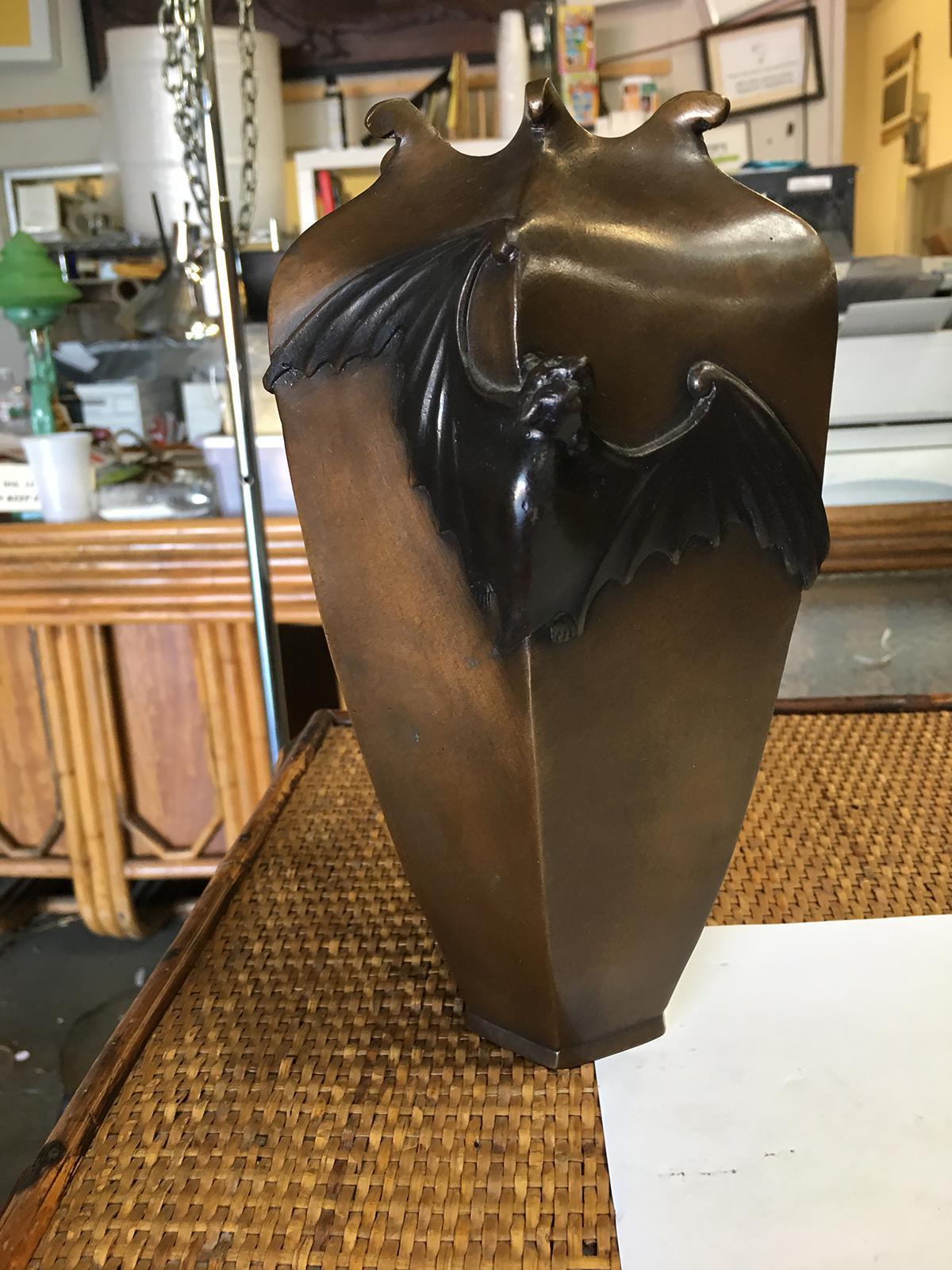 American 19th Century Japanese Style Bat Vase Cast in Bronze