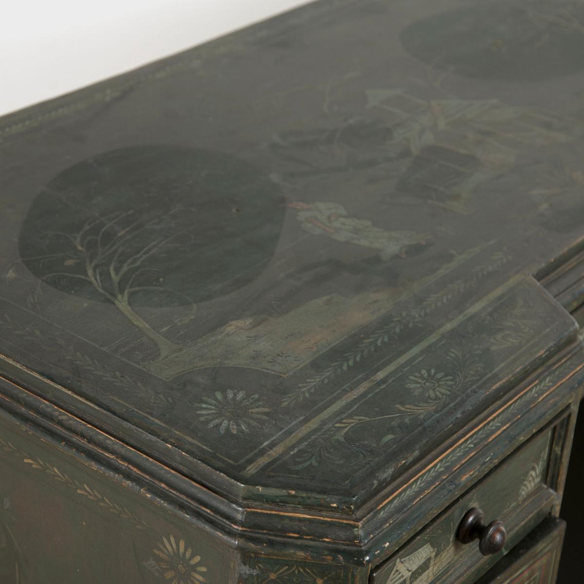 A 19th Century English desk/dressing table featuring its original painted decoration in the then newly fashionable Japanese taste, circa 1880.