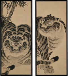 19th Century Japanese Tiger Painting Pair by Kokuho Shimei (1789–1859)