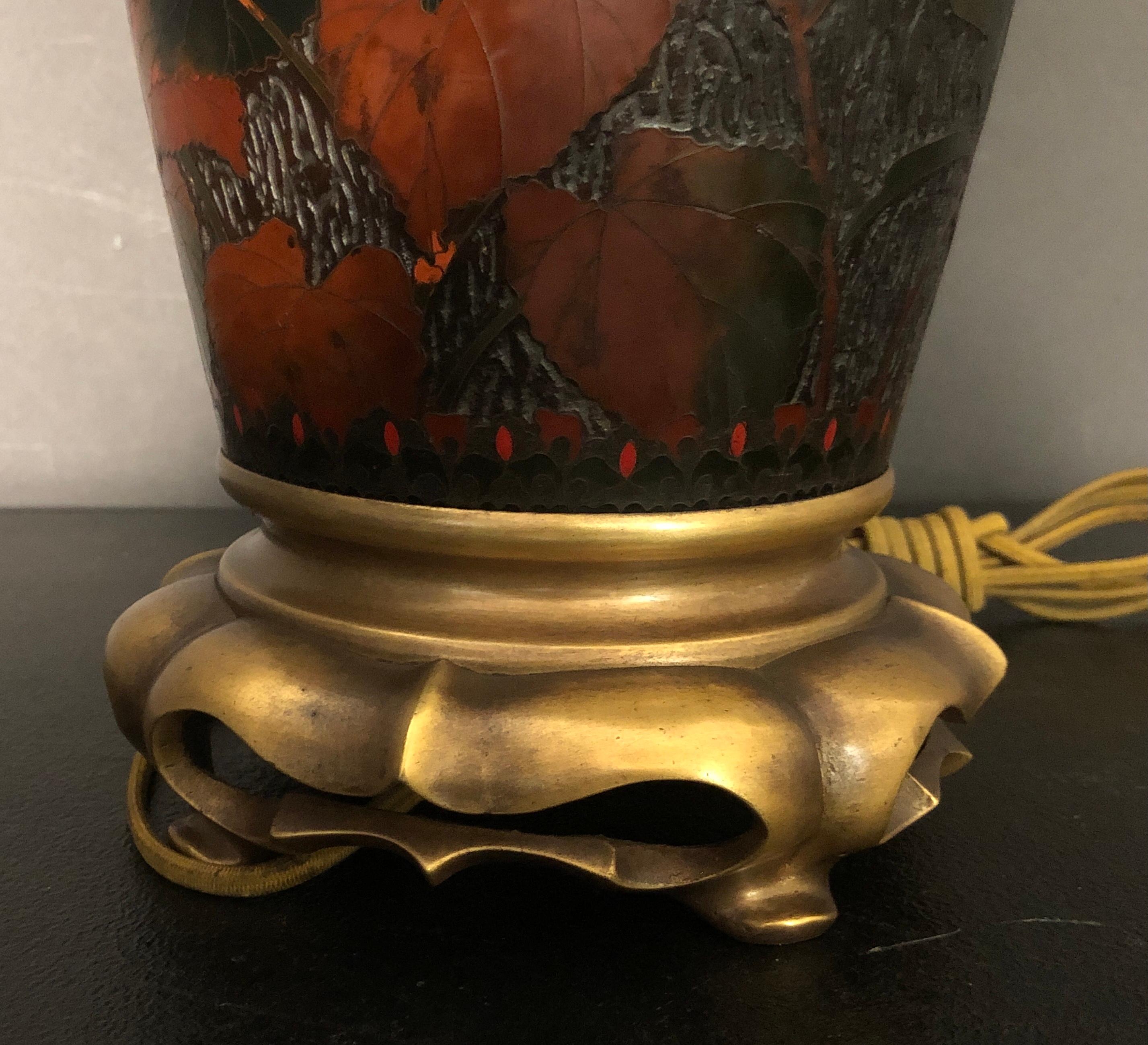 Japanese Meiji Cloisonné Totai Shippo Tree Bark Vase As Lamp For Sale 3