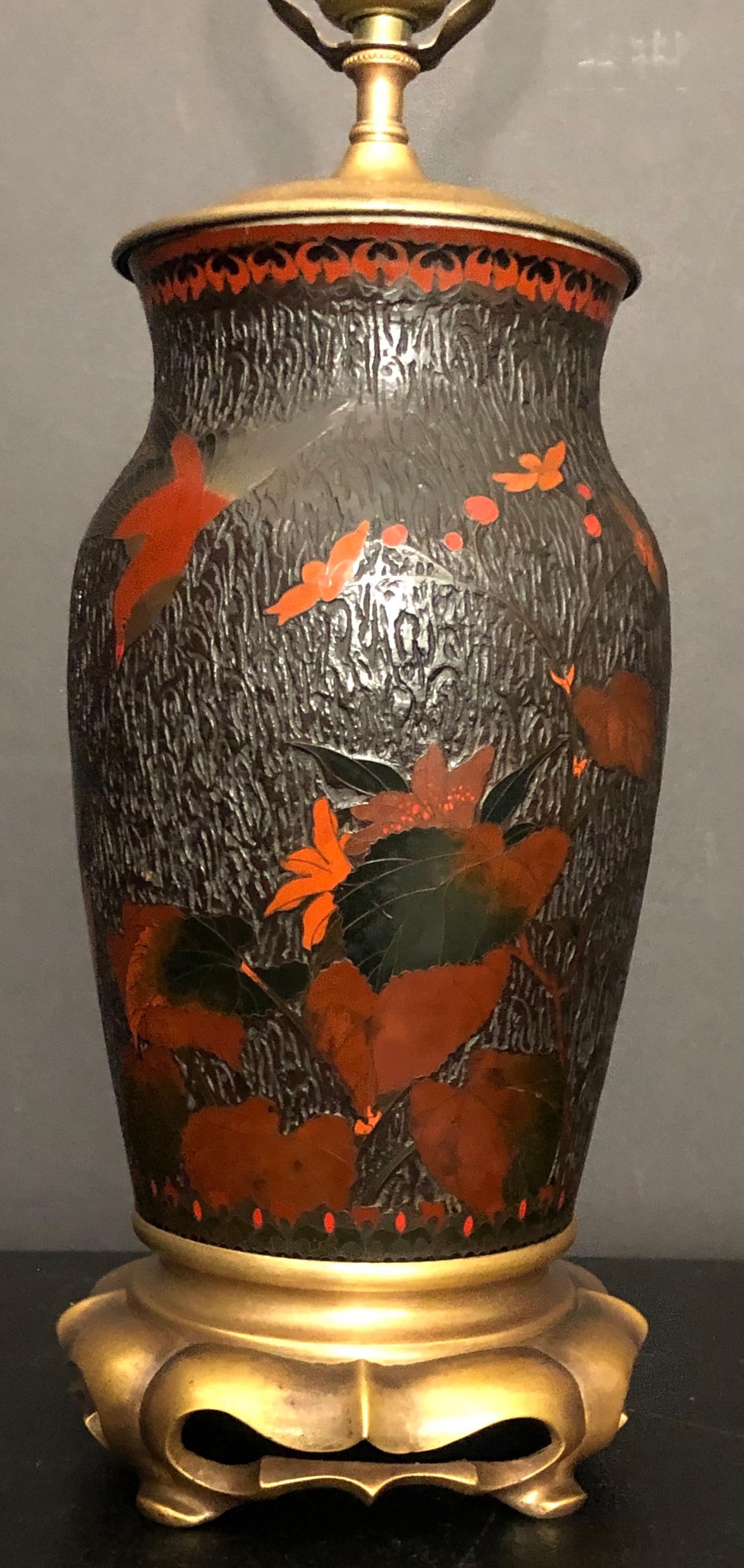 Cloissoné Japanese Meiji Cloisonné Totai Shippo Tree Bark Vase As Lamp For Sale