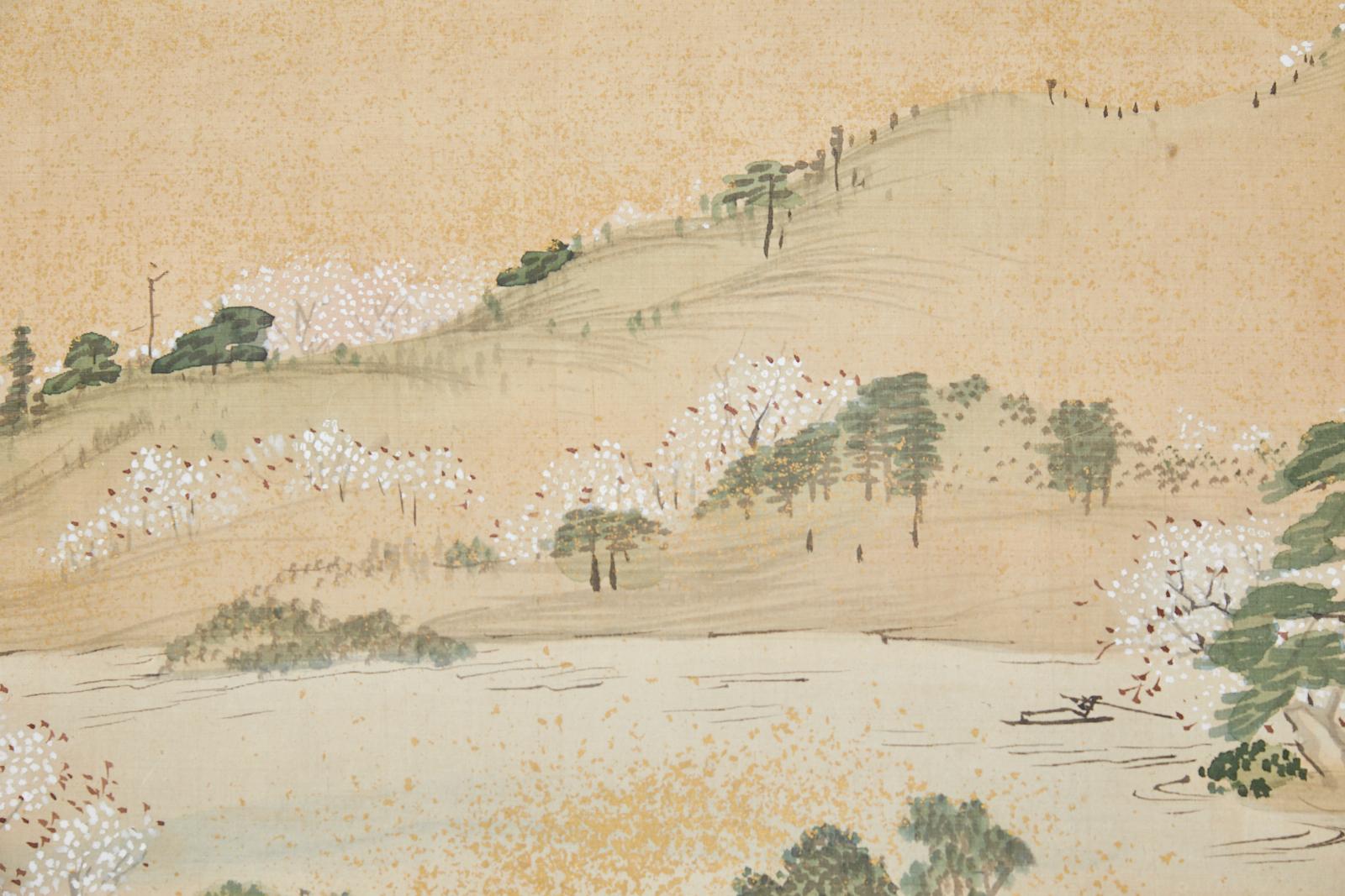 19th Century Japanese Two-Panel Screen Blossoming Cherry Trees 2