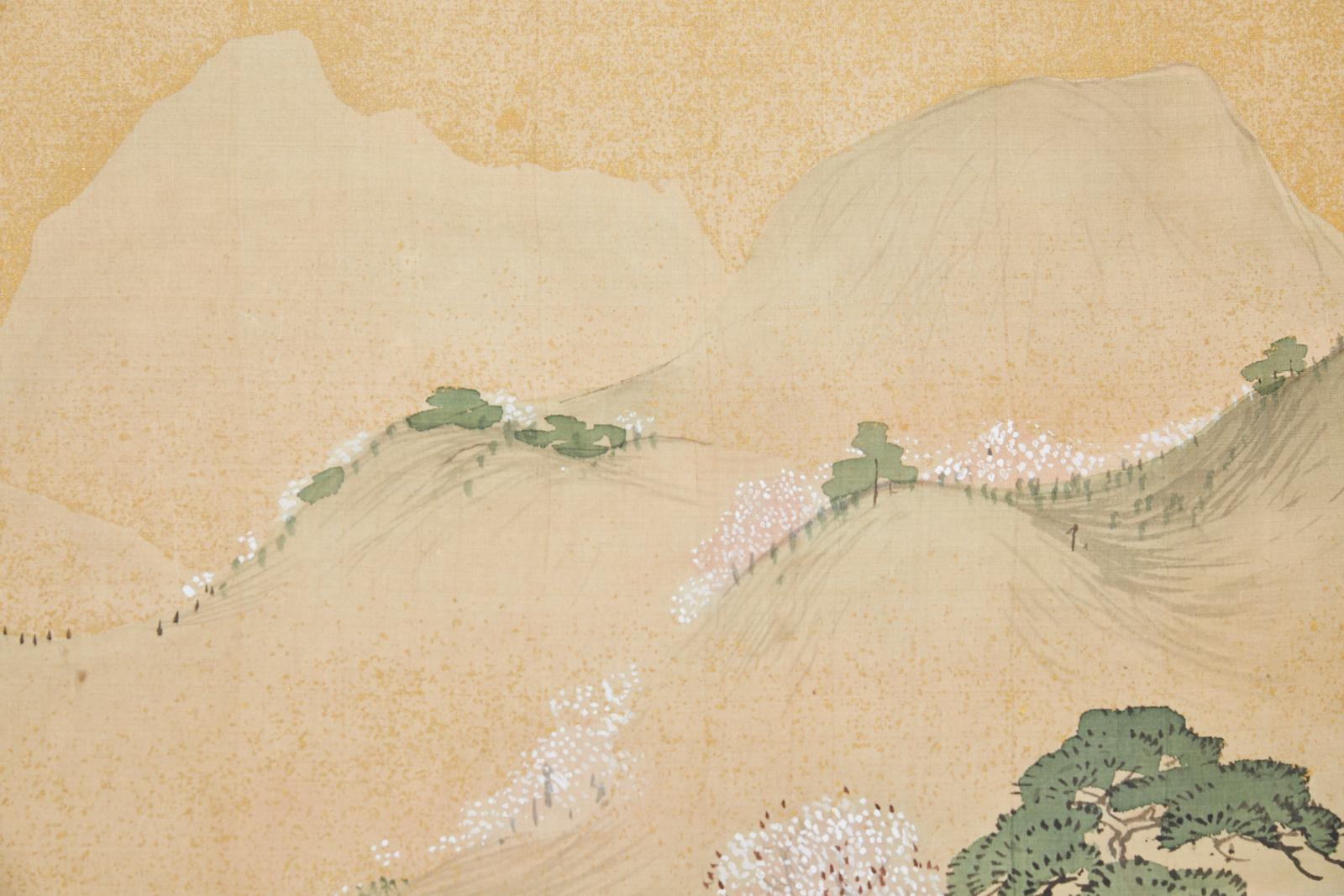 19th Century Japanese Two-Panel Screen Blossoming Cherry Trees 3