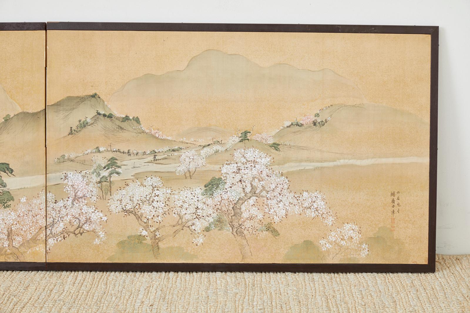 19th Century Japanese Two-Panel Screen Blossoming Cherry Trees (Edo)