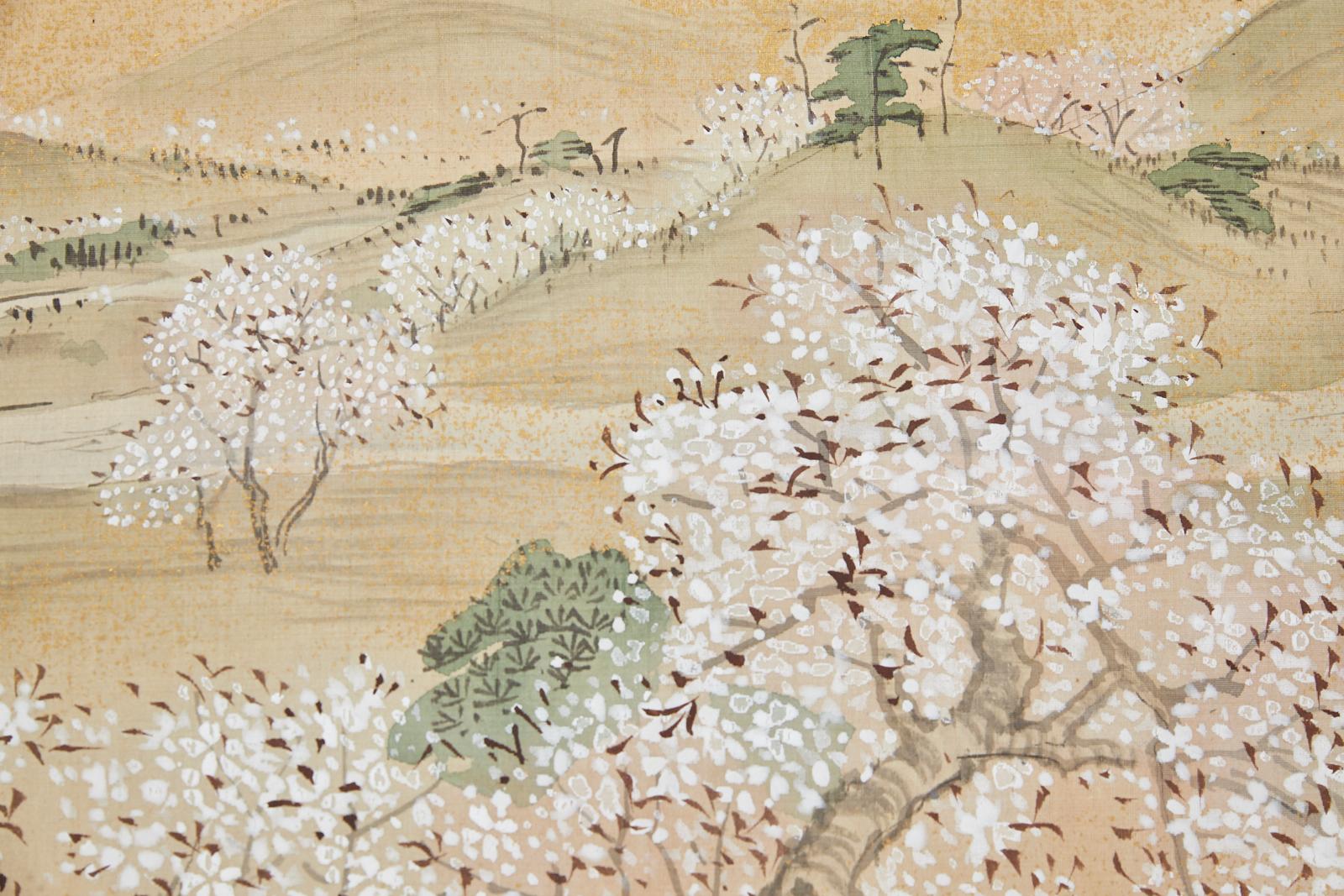 19th Century Japanese Two-Panel Screen Blossoming Cherry Trees (Japanisch)