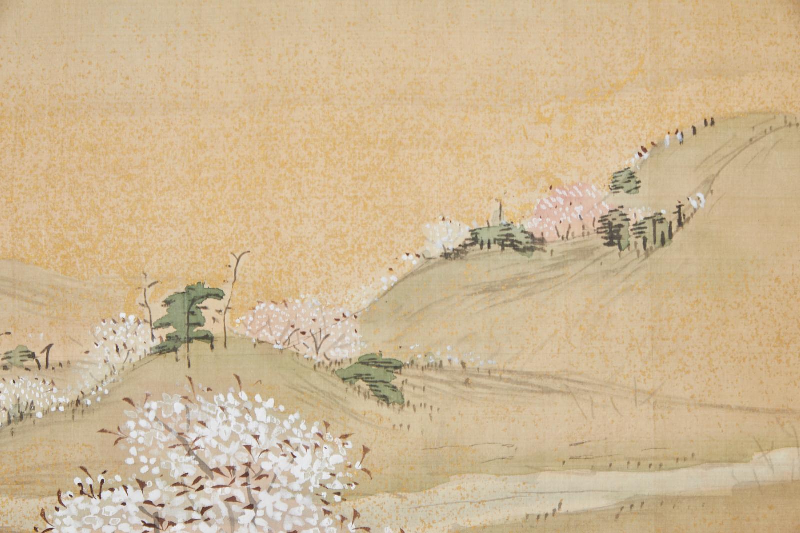 19th Century Japanese Two-Panel Screen Blossoming Cherry Trees (Holz)