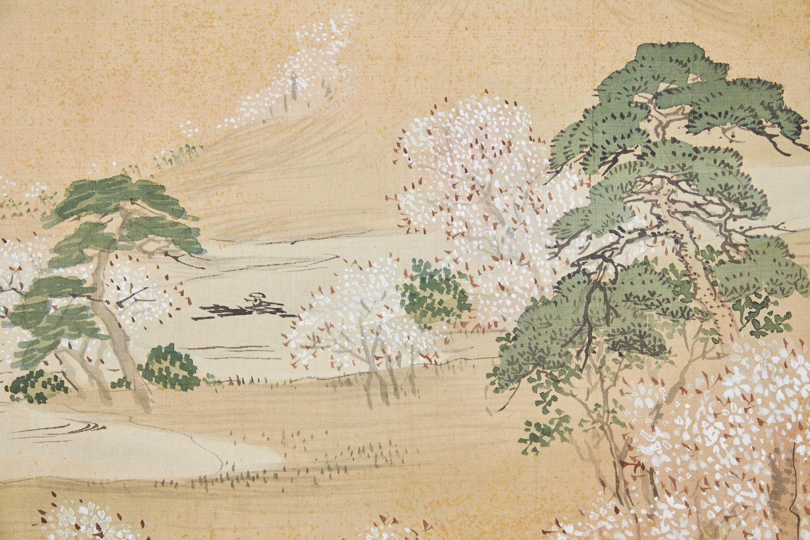 19th Century Japanese Two-Panel Screen Blossoming Cherry Trees 1