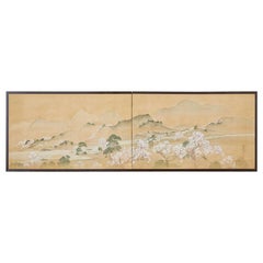 19th Century Japanese Two-Panel Screen Blossoming Cherry Trees