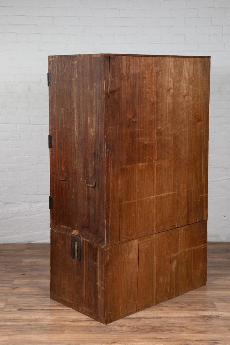 19th Century Japanese Two-Section Kiri Wood Wardrobe with Ombre Finish For Sale 7
