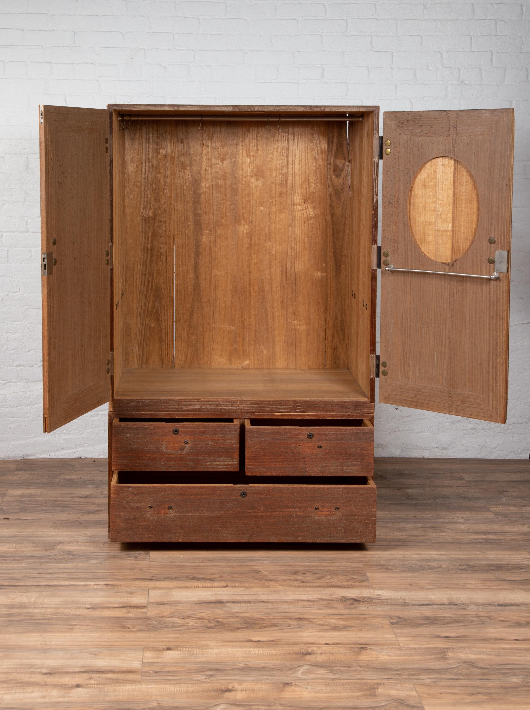 Painted 19th Century Japanese Two-Section Kiri Wood Wardrobe with Ombre Finish