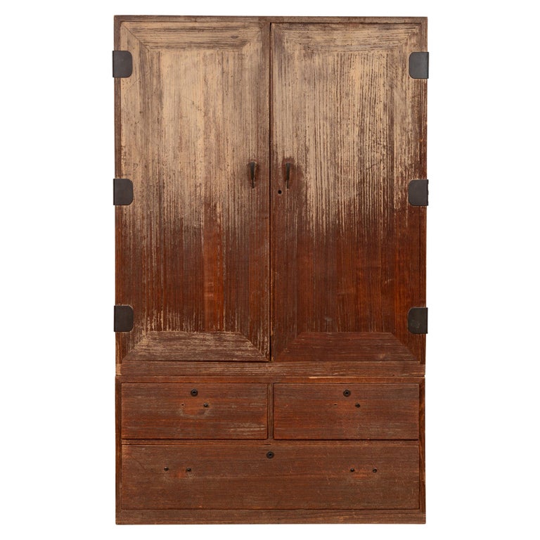 19th Century Japanese Two-Section Kiri Wood Wardrobe with Ombre Finish For Sale