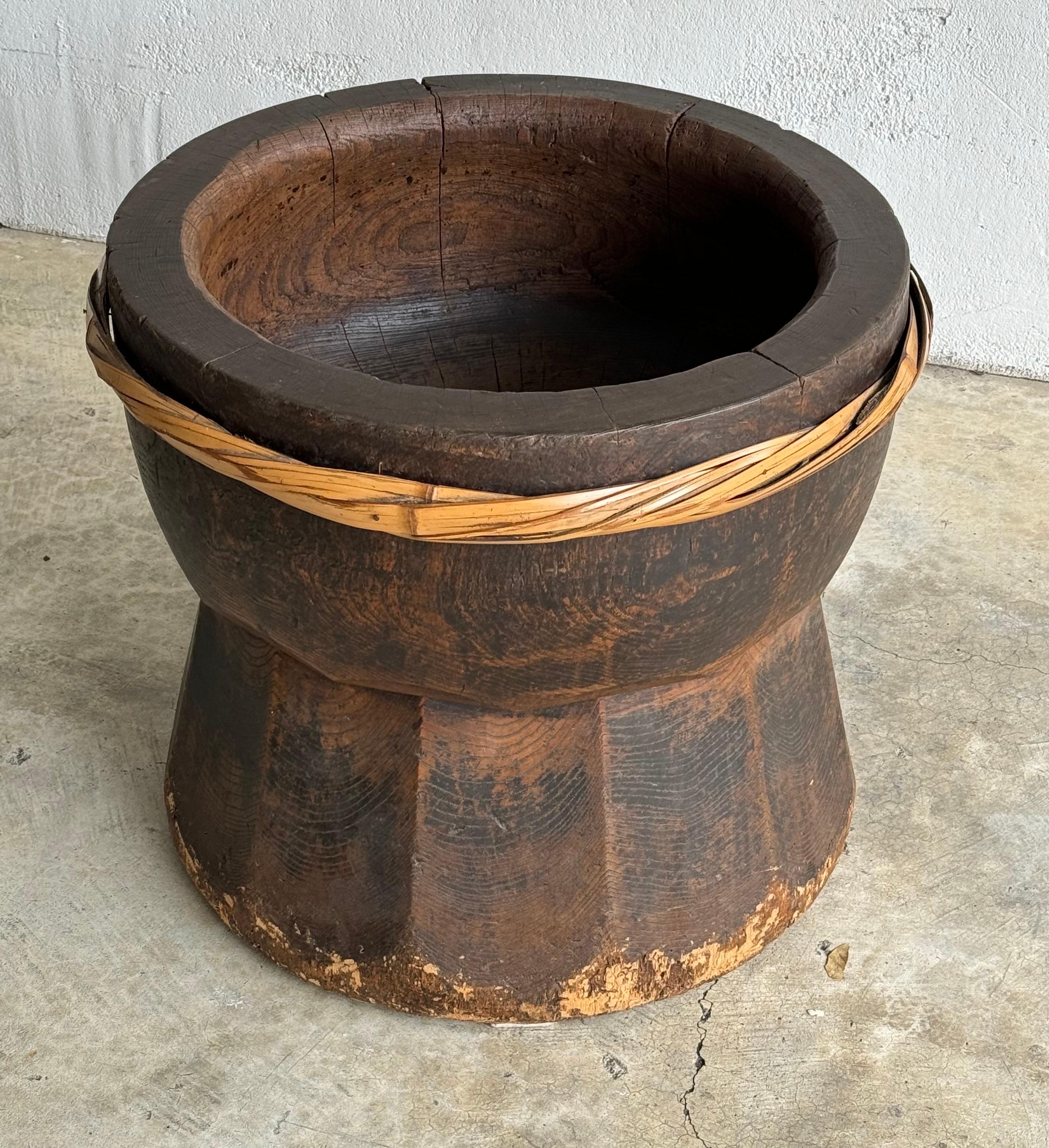Hand-Carved 19th Century Japanese Usu Mochi Mortar Carved from a Cedar Log For Sale