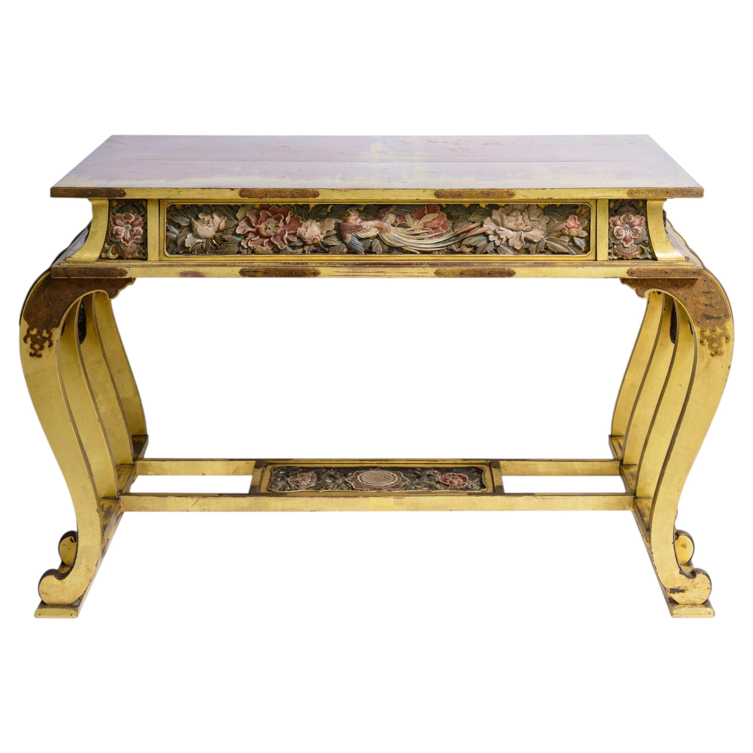 19th-Century Japanese Vermilion & Gilt Temple Console For Sale