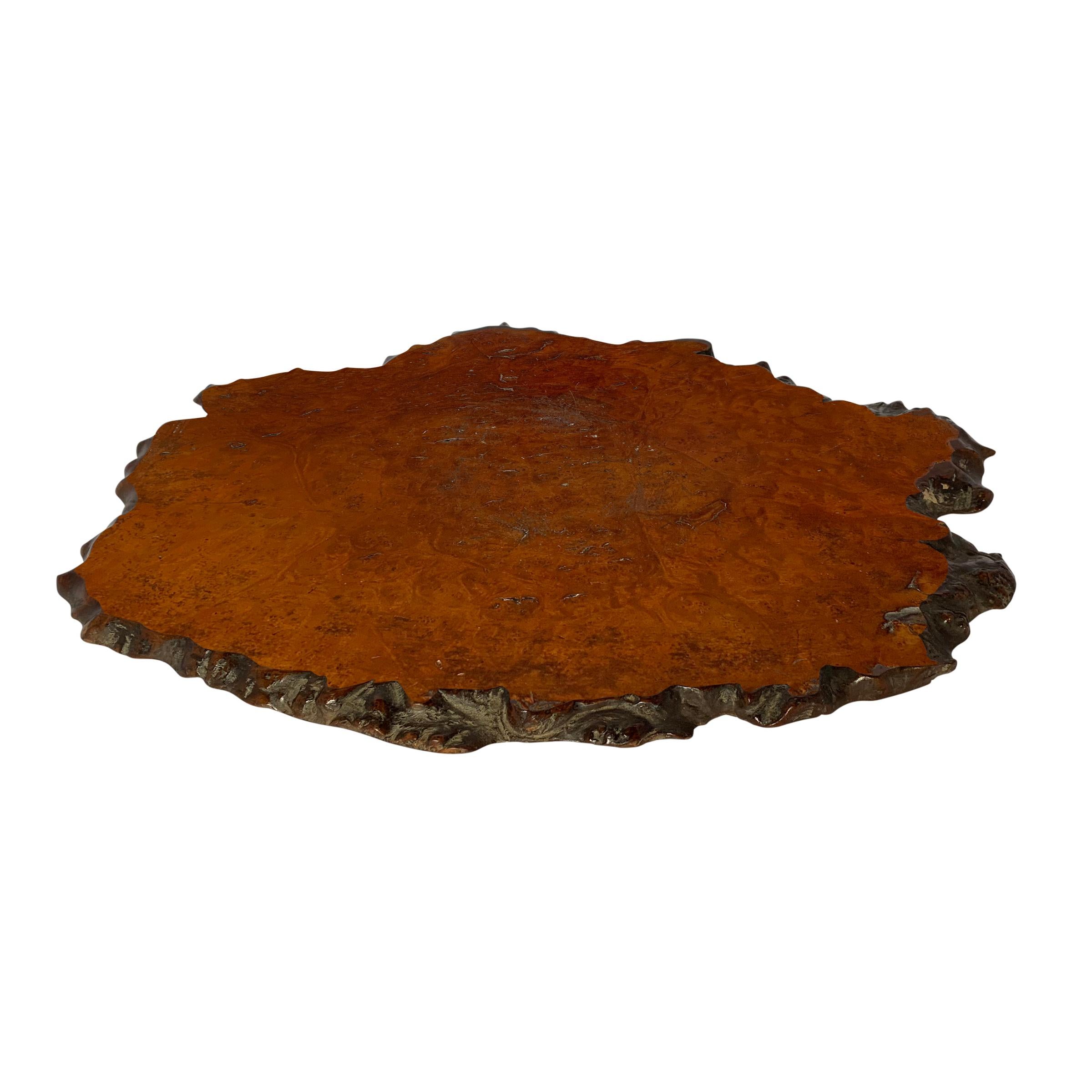 An early 20th century Japanese Wabi Sabi burl wood kadai, or platform, used to display an important object in one's home. We think this would be an exceptional serving platter for equally important objects like cheeses, charcuterie, and fruits, at